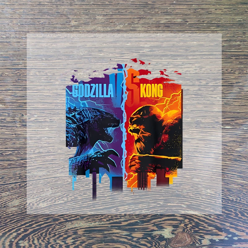 Godzillas VS KingKongs Heat Transfer Stickers New Anime Monster Orangutan Figures Iron on Patches Clothing Cap Bag DIY Appliques