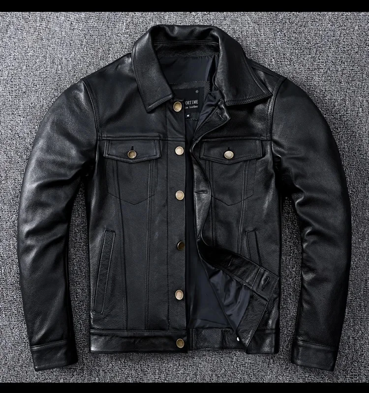 Shop Best.Genuine Leather jacket.classic casual slim cowhide coat.plus size mens quality leather clothing.fashion.wholesales