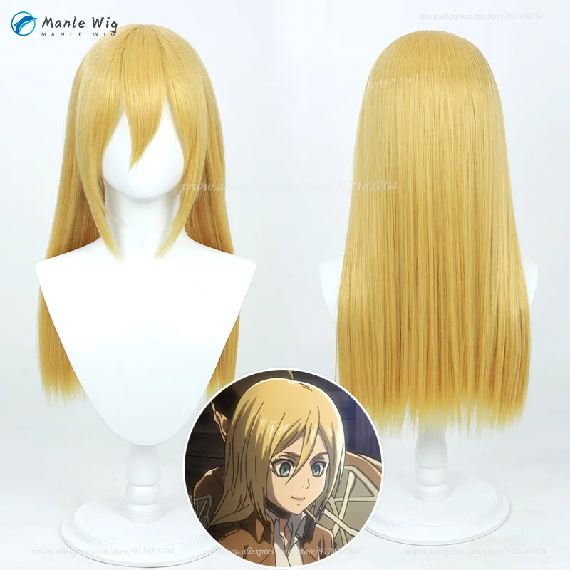 

Anime Historia Reiss Cosplay Wig 60cm Straight Golden Yellow Krista Lenz Wigs Heat Resistant Synthetic Hair Halloween Party Wigs