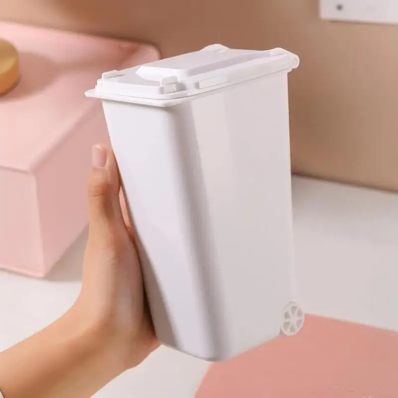 Mini Desk Trash Can Pen Holder Combo 1PCS Portable Lightweight Small Desktop Waste Bin for Office Home Study Table Organizer