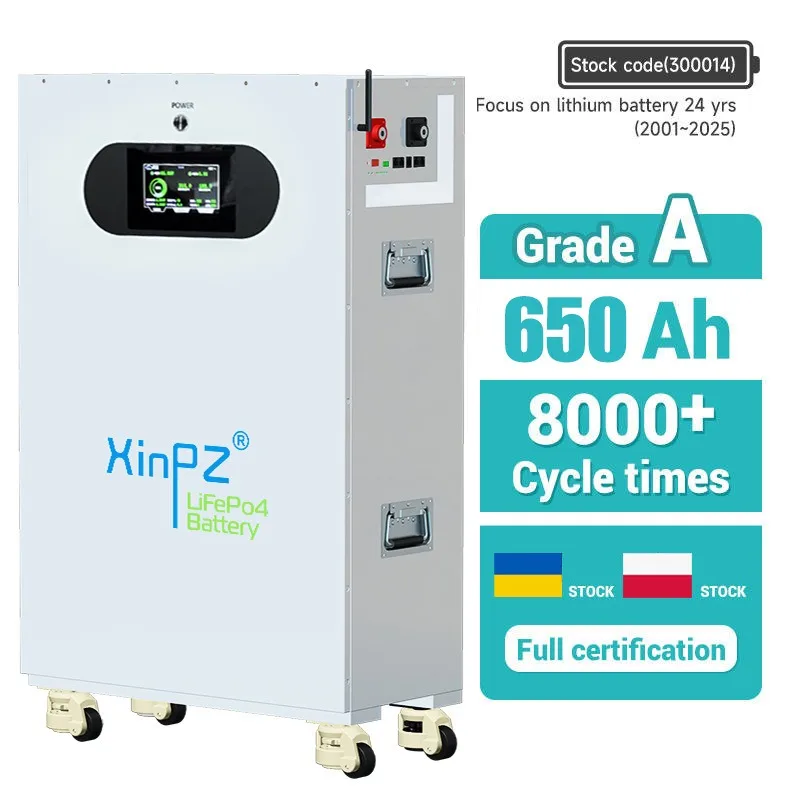 

51.2V 650Ah 33.28KWh LiFePO4 Floor-Standing Energy Storage Battery, Grade A Cells 8000+ Cycles, Built-in BMS & LCD Display for H