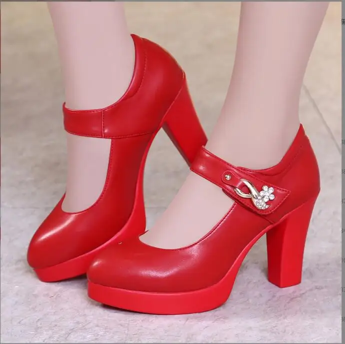 

Autumn Patent Leather Concise Women's Shoes Round head Office High Heels Pumps Women Sexy Party Wedding Shoes Shallow Red Shoes