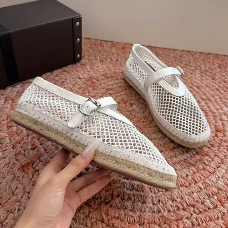 Designer Brand Original Grass Woven Thick Soled Fishing Shoes, Flat Bottomed Mesh Ballet Shoes, Genuine Leather Mary Jane Shoes