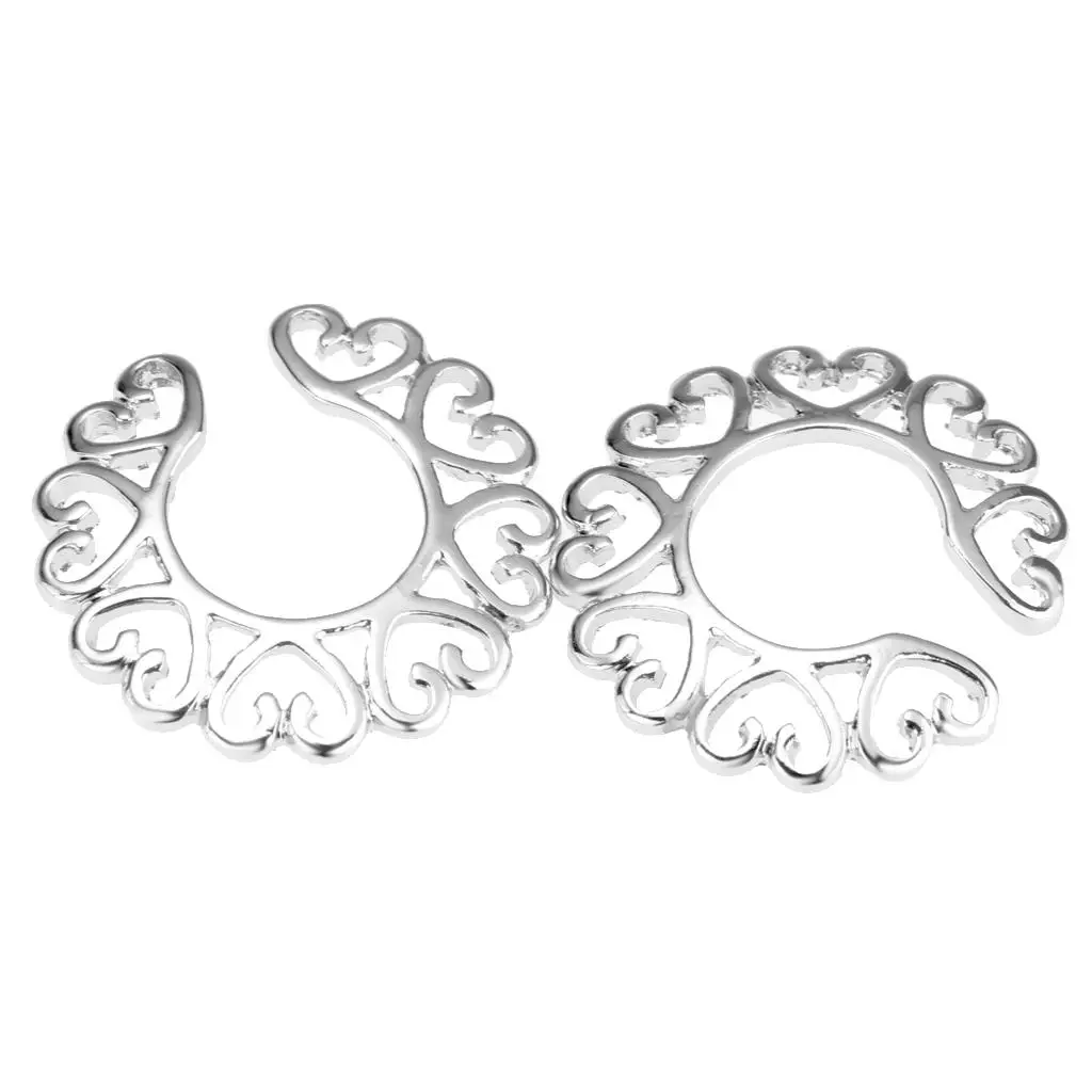 3-6pack 2pcs Love Heart Stainless Steel Floral Clip On Mamilo Ring Adjustable