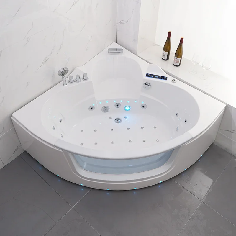 

Sea view glass bathtub triangular fan bathtub acrylic swimming pool intelligent constant temperature Jacuzzi home