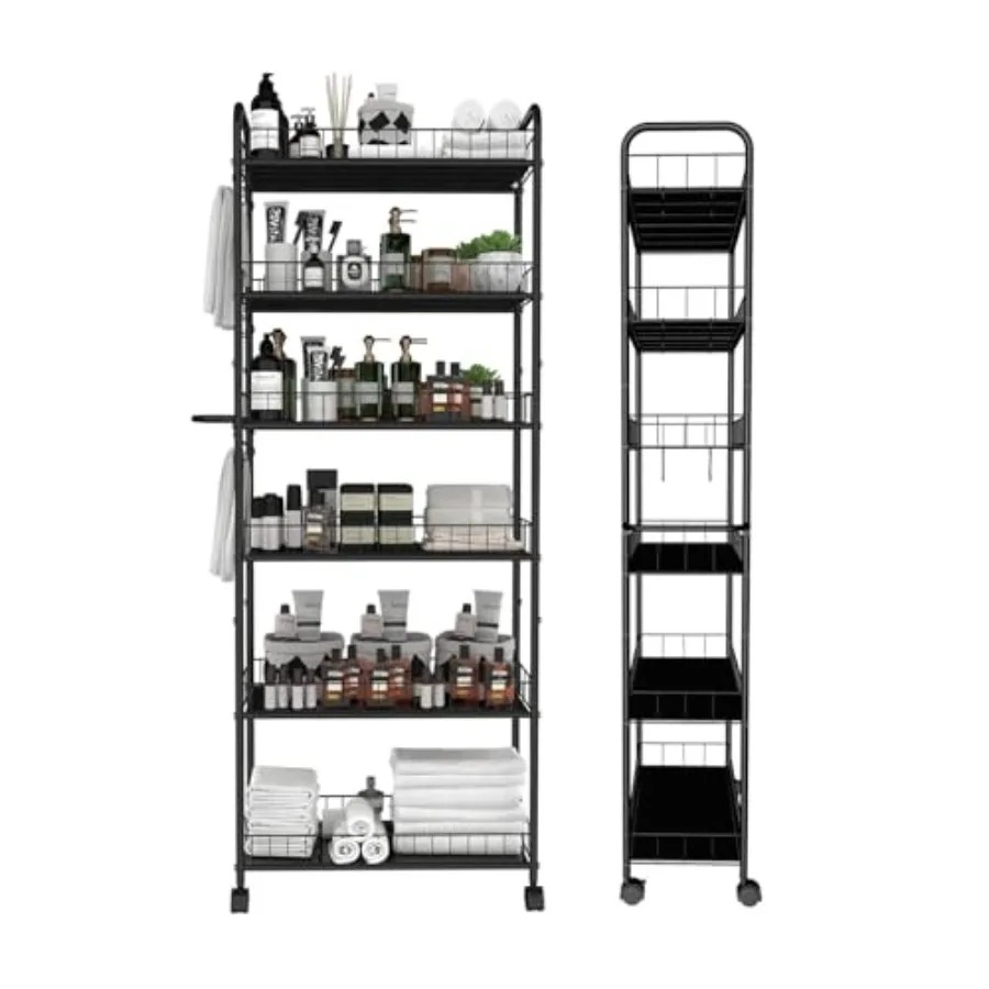 

6 Tier Slim Rolling Storage Cart Mobile Shelving Unit with Wheels Metal Wire Storage Rack with Baskets for Kitchen Bathroom Off