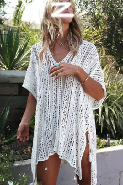 Hollow Out Loose and Sexy Vacation Beach Bikini Cover Up Sun Protection Clothing Women's Swimwear Coat