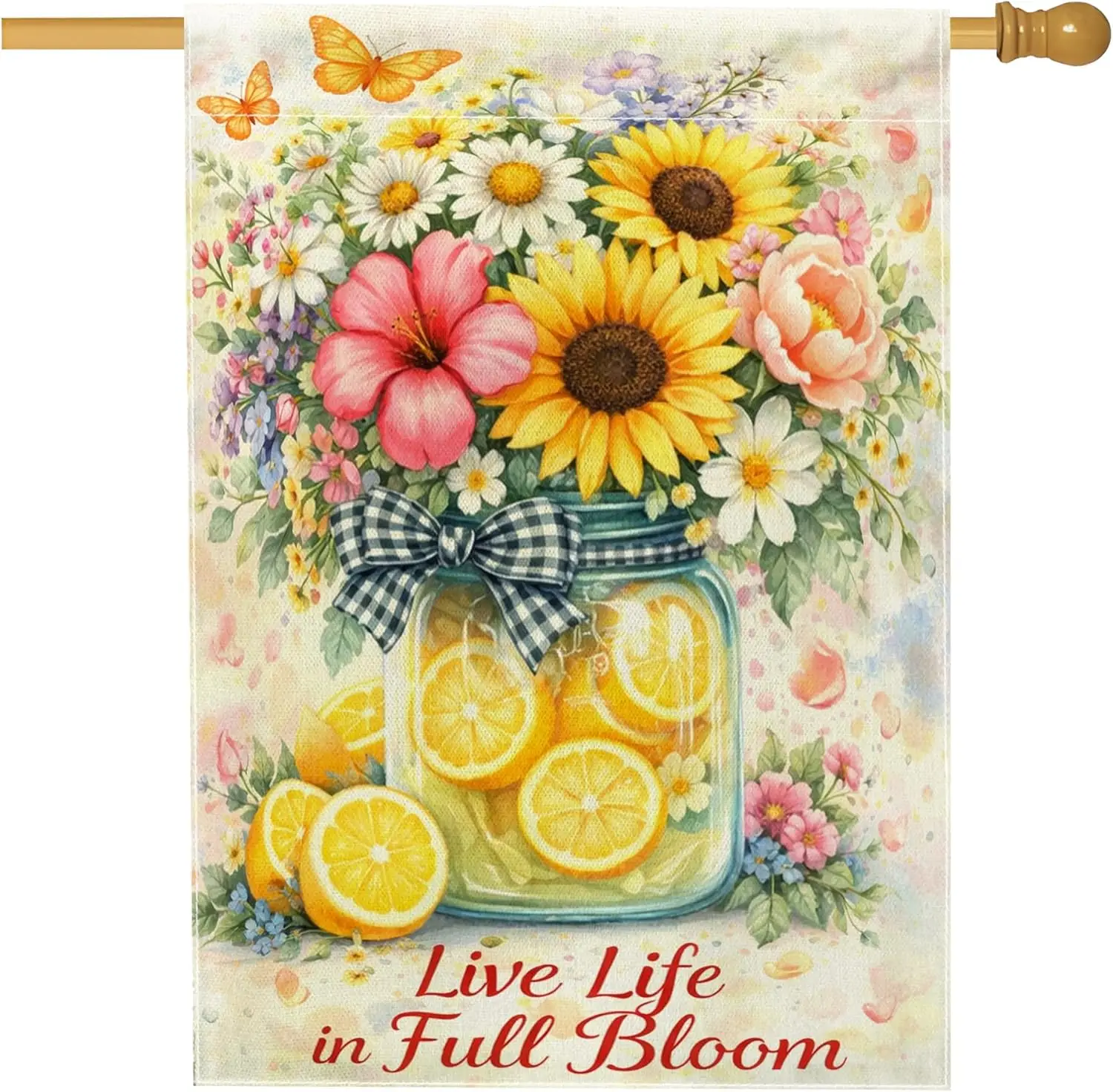 Sunflower House Flag, Spring Fanciful Lemon Butterfly Spring Yellow Double Sided Burlap Outside Large Garden Flag for Outdoo AAS
