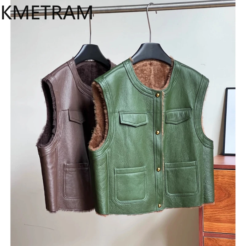 سترة KMETRAM من صوف الغنم الطبيعي من Lacon سترة دافئة من الجلد الطبيعي ملابس خارجية قصيرة ملابس شتوية للنساء 2025 schuba femenarska