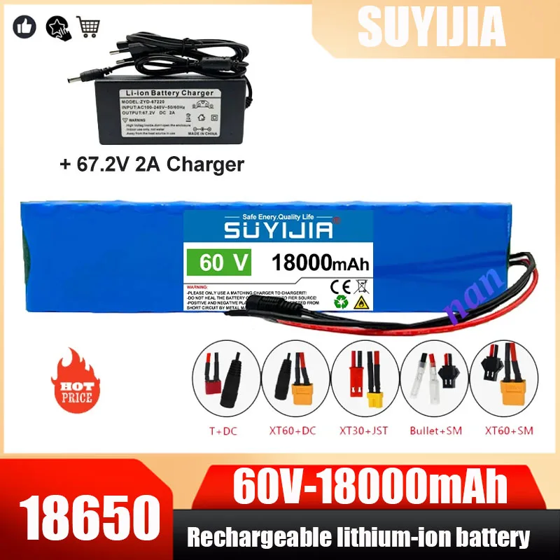 

Rechargeable Lithium-ion Battery, with BMS, 60V, 16S1P, 28Ah, 18650, , 18000mAh for Electric Vehicles, Scooters, 67.2V Charger