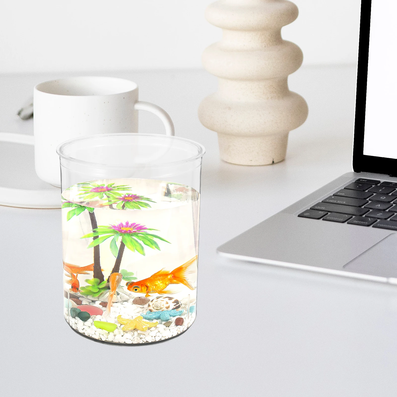 

2pcs Small Clear Plastic Aquarium Mini Desktop Cylinder Home Decor Plant Aquarium Plant Plastic Fish Tank Holder Holder