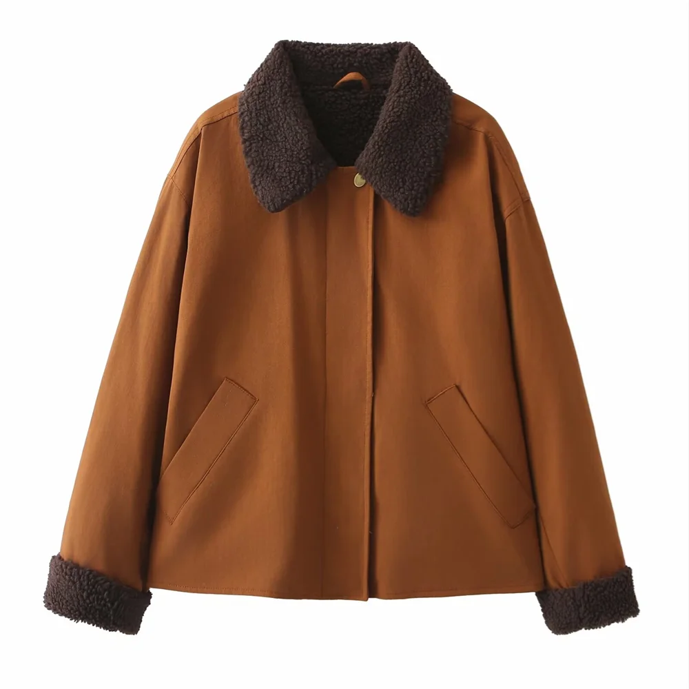 

BM&MD&ZA 2024 Autumn New Women's Clothing Style Versatile Loose Contrast Collar Flip Collar Long Sleeve Jacket