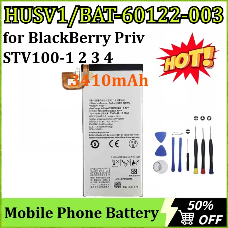 SWZY HUSV1/BAT-60122-003 3410mAh Mobile Phone Battery for BlackBerry Priv STV100-1 2 3 4 Smart Phone High Quality Battery + Tool