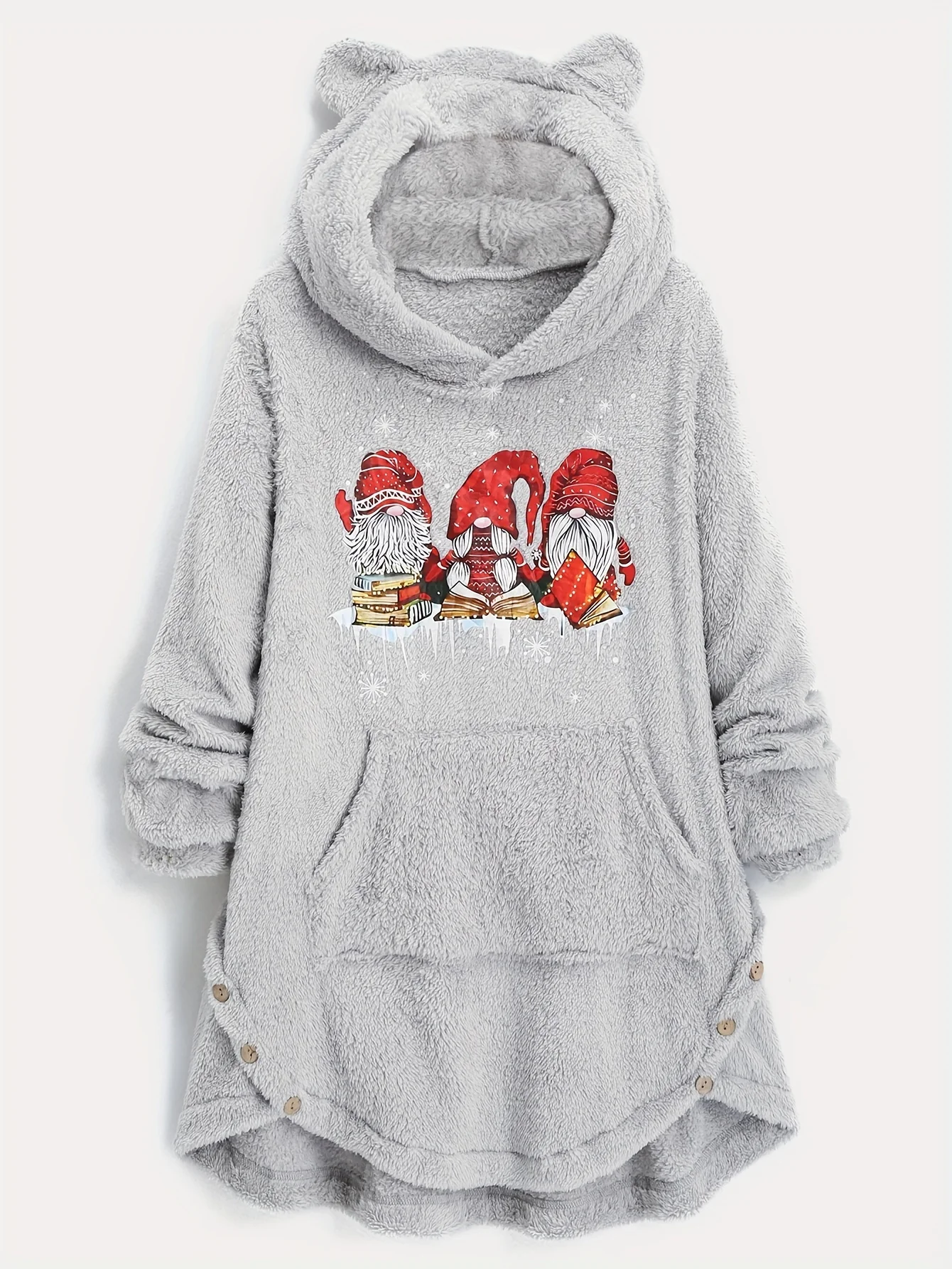 

Толстый женский свитер больших размеров с капюшоном на Хэллоуин и искусственными пуговицами с мультяшным принтом, нестандартный свитер с капюшоном осенью и зимой.