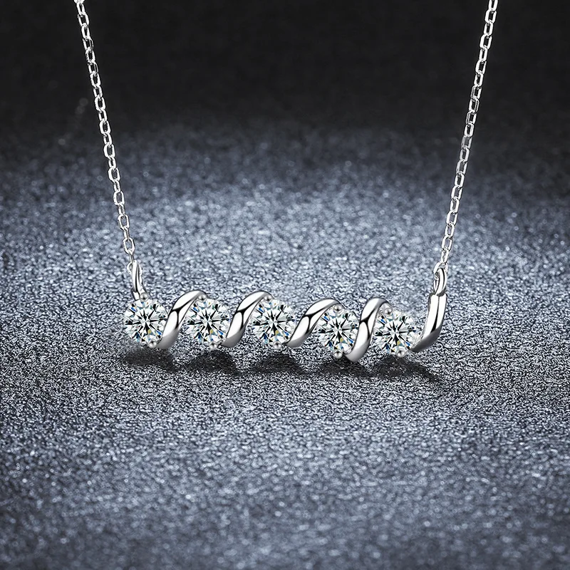 

S925 pure silver moissanite necklace, light luxury and cool style spiral scroll pendant, collarbone chain jewelry wholesale