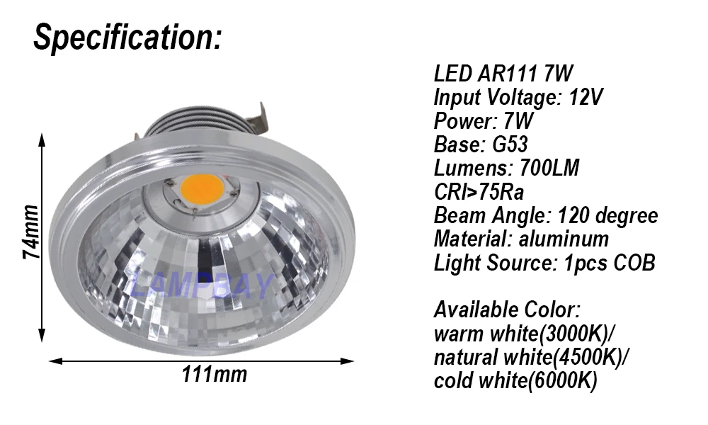 4-pack LED AR111 Bulb 7W 12V G53 QR111 Dimmable 10W with extra driver reflector cup  lamp