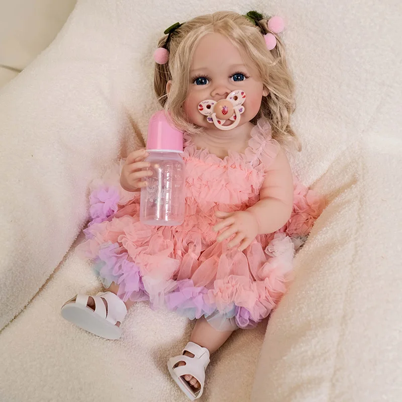 22Inch Full Body Reborn Baby Doll Devi Toddler Newborn Doll Princess Girl Lifelike 3D Skin Art Doll with Hand Root Hair