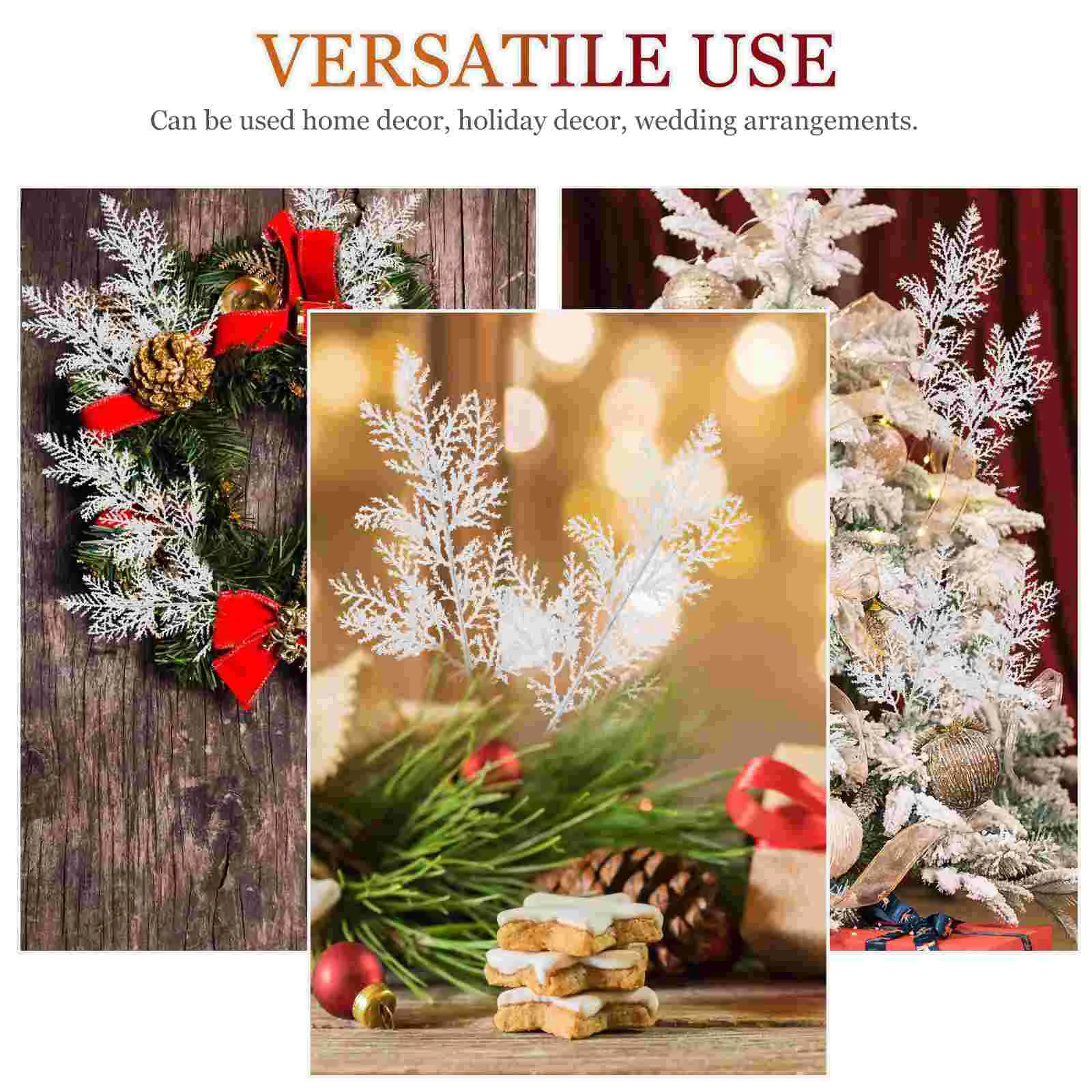 24 Pcs Pine Tree Branches Faux Christmas Decorations Artificial Plastic Stems Plants Leaves Garland