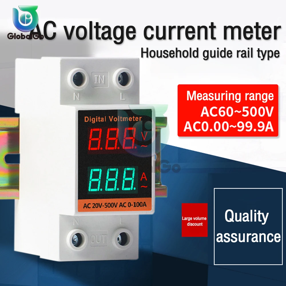 Din Rail LCD Dual Digital AC Voltmeter Ammeter AC220V 380V Electricity Meter AC60-500V AC0.00-99.9A Amp Monitor