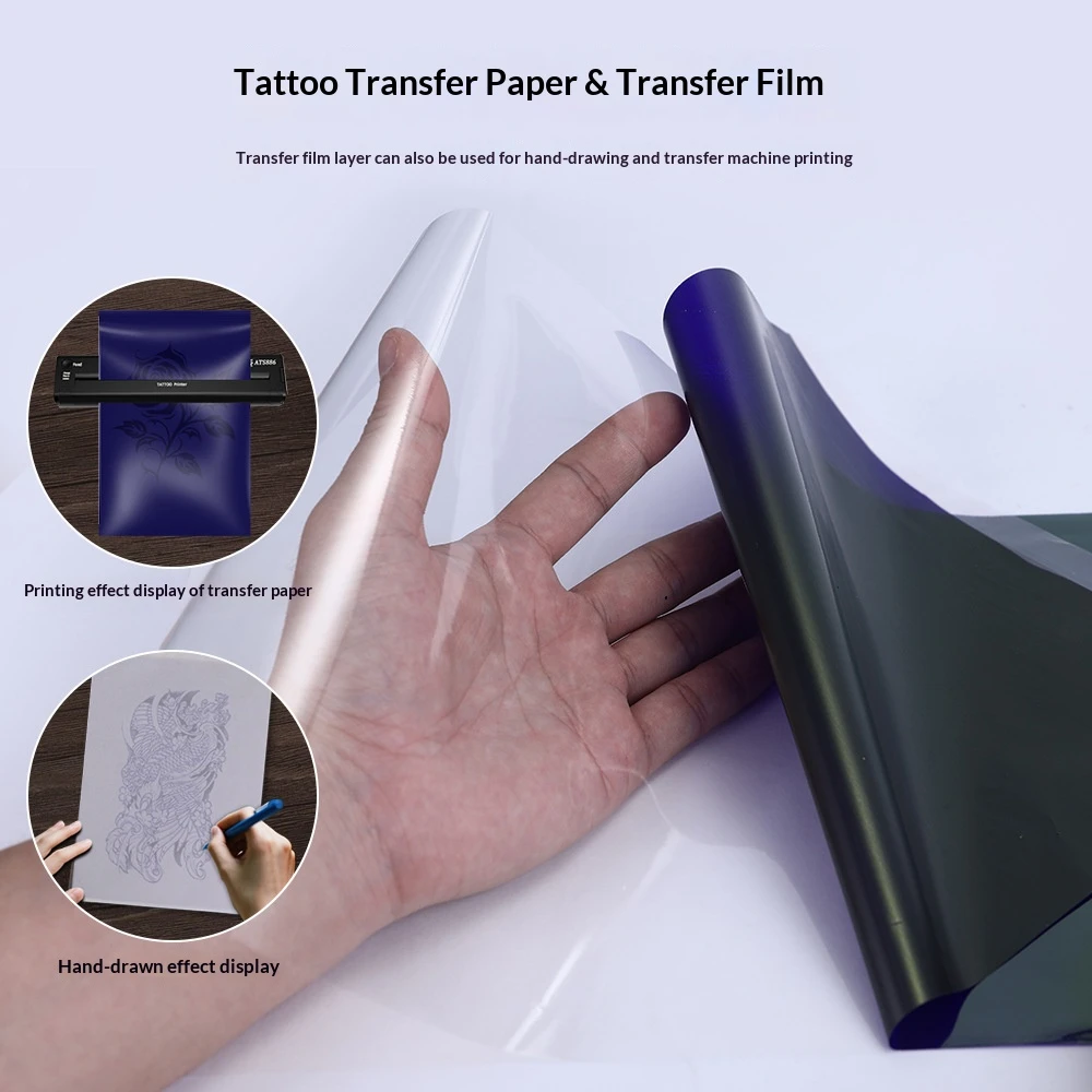 50/100 Sheets Tattoo Transfer Paper - A4 Thermal Stencil Film for Printer/Hand Drawing 4-Layer Clear Line Transfer