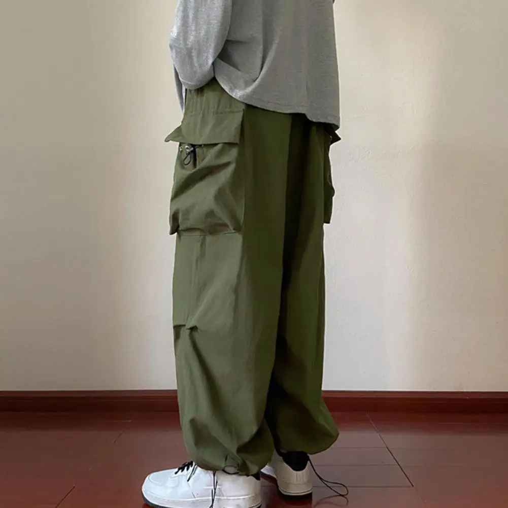 

Soft Minimalistic Solid Color Men Trousers All Match Cargo Pants Multiple Pockets School Supply