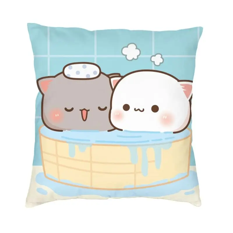 Peach And Goma Mochi Bathing Cushion Cover Sofa Decoration Cute Cat Square Throw Pillow Cover 40x40cm