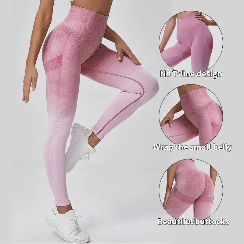 Legginsy do biegania w kolorze gradientu energii dla kobiet treningi fitness do biegania