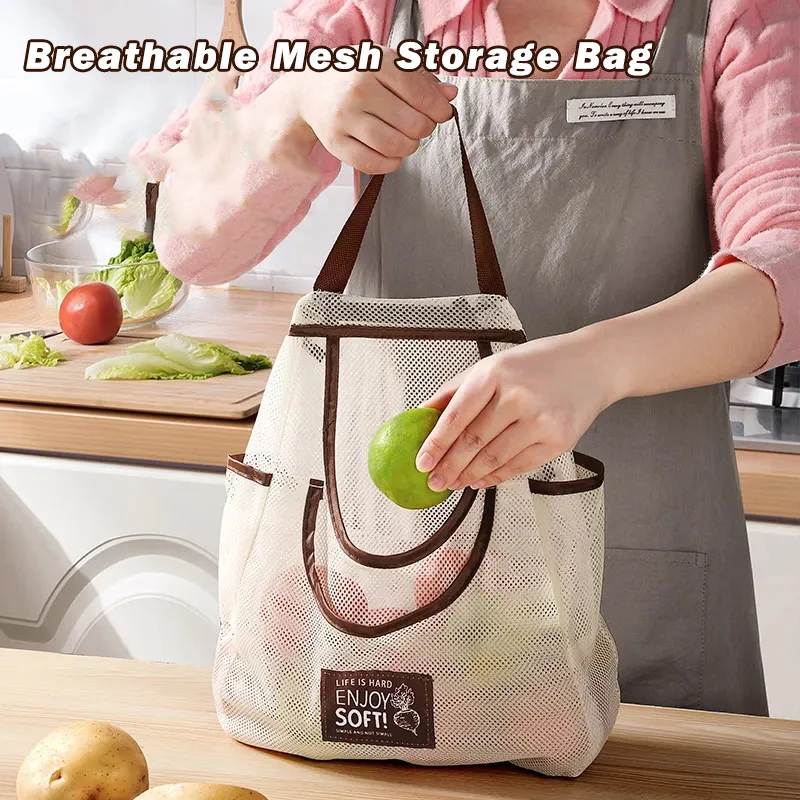 1/2 stücke Atmungsaktive Mesh Lagerung Tasche Küche Wand Hängen Organizer Tasche für knoblauch kartoffeln Zwiebeln Lagerung Tasche Multifunktions