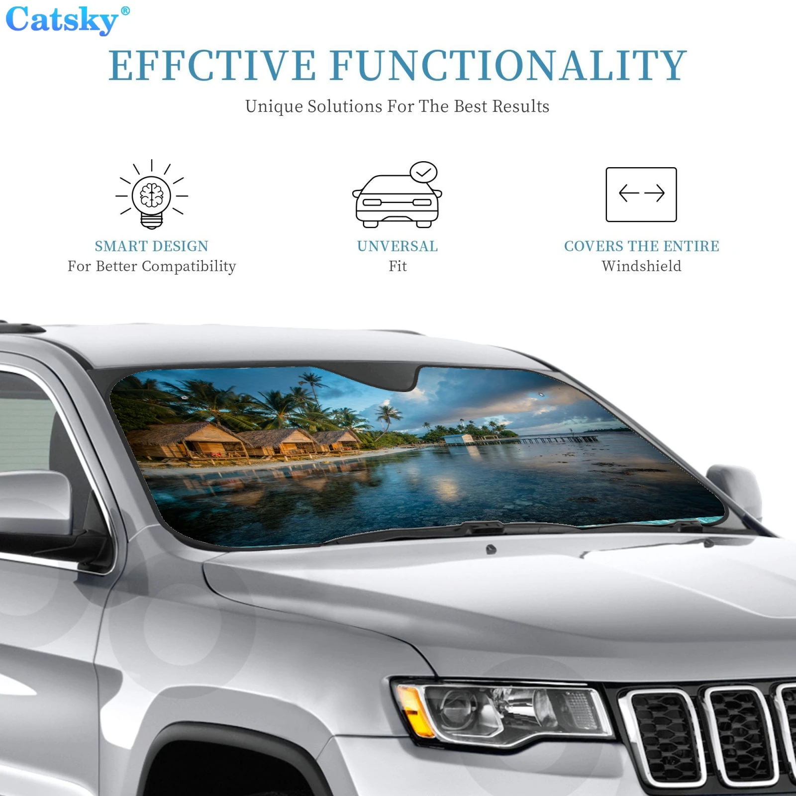 Car Windshield Sunshade,Seaside Scenery Car Windscreen Sunshade Auto Sunvisor Decor,Car Interior Accessories Sunshade Protection