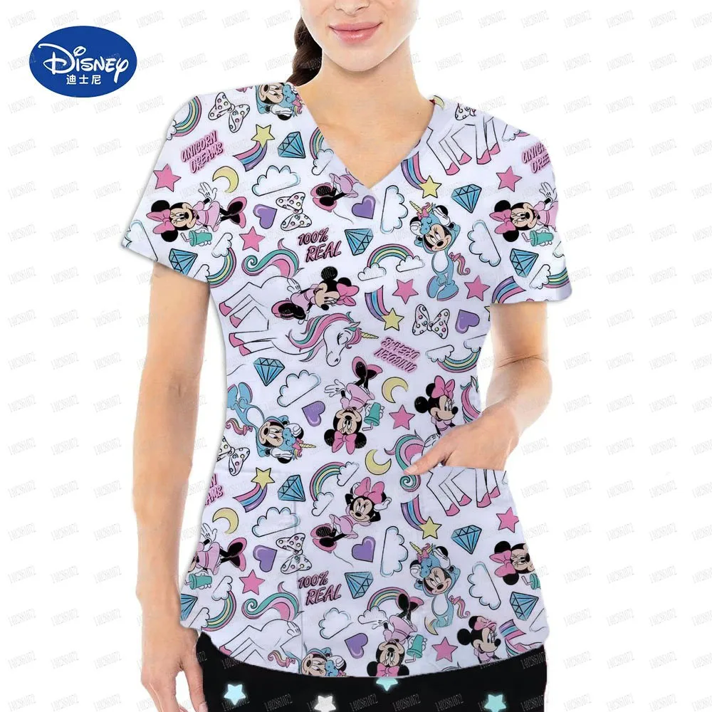 Wholesale operating room uniforms Disney Mickey Mouse print scrub hospital work tops Nurses dental surgical gowns Work uniforms