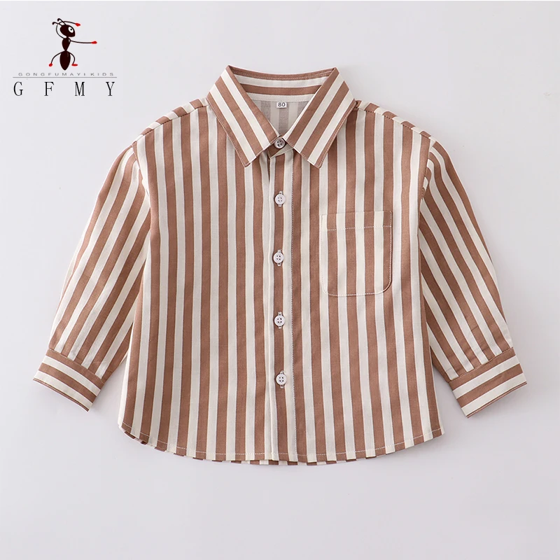 GFMY 2023 Autumn Children Vertical Striped Long Sleeve Shirts Boy‘s 100%Cotton Casual Blouse Baby Kids Lapel Shirt 1-8Years Tops