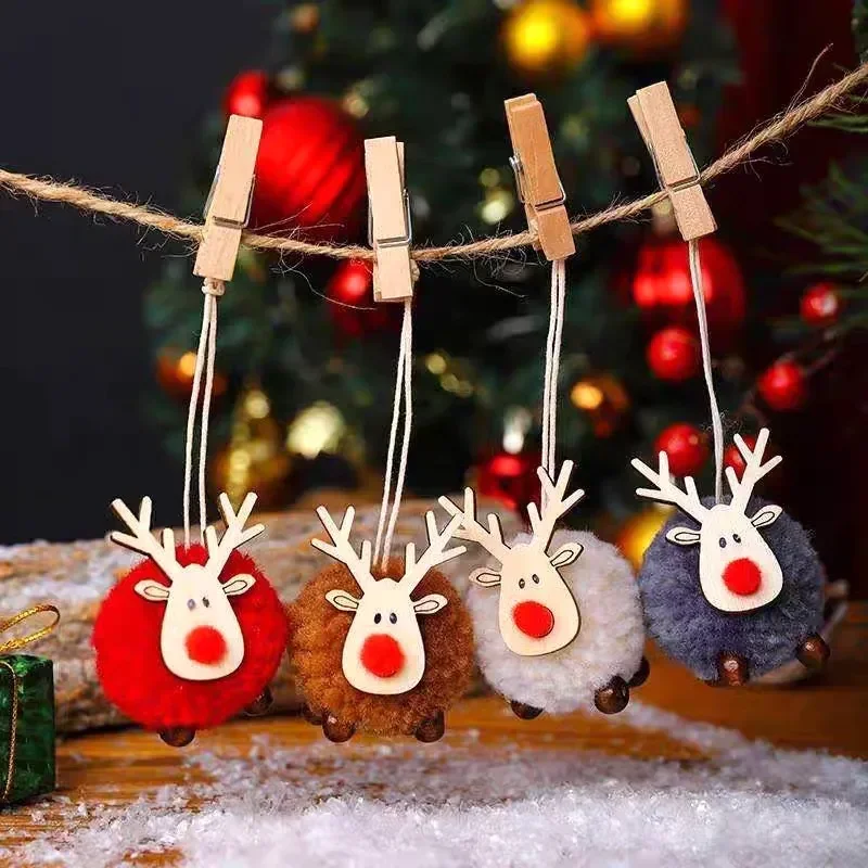 20/1Pcs Christmas Felt Wooden Elk Hanging Ornaments Cute Reindeer Xmas Tree Decor Pendants New Year Party Kids Gifts Decoration