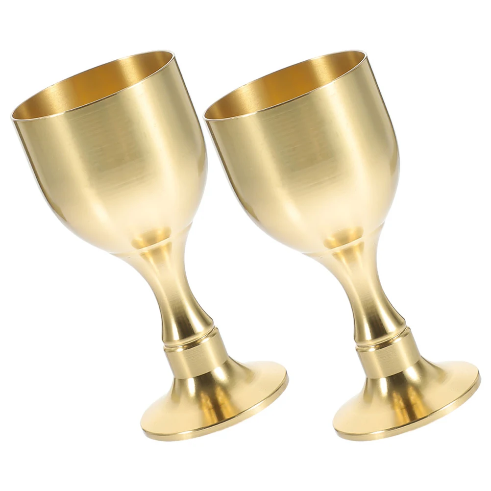 

2pcs Elegant Brass Goblet Vintage Copper Altar Wine Metal Craft Offering Decorative Water Cup Temple Goblet Desktop
