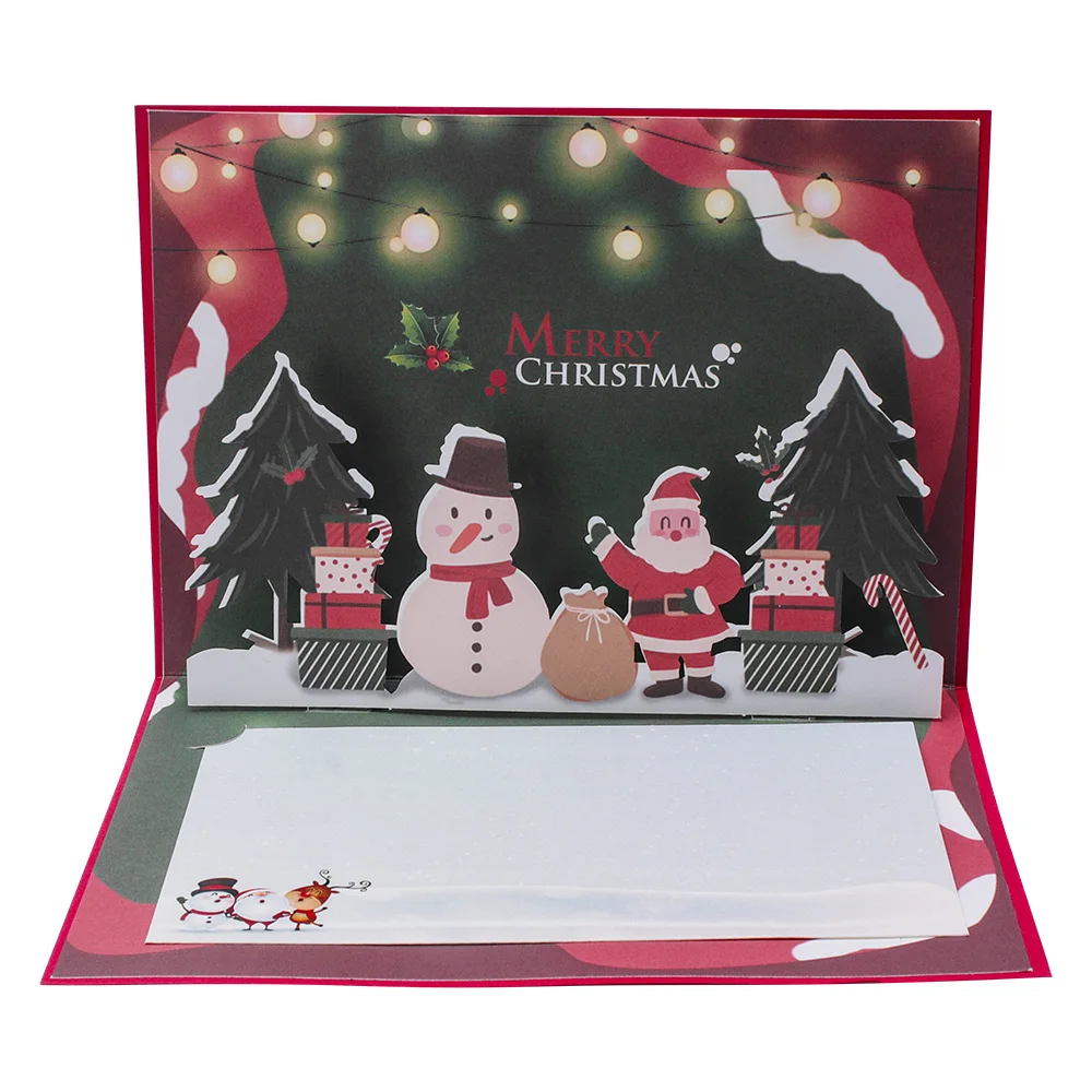 3D Santa Greeting Cards Folding Merry Christmas Best Wishes Card Xmas Gift for New Year Blessing Pop Up Christmas Gift Card