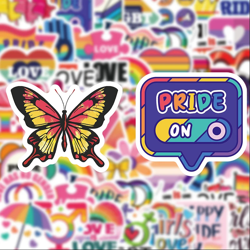 50 Rainbow Pride Themed Graffiti Stickers, Suitable for Journals, Laptops, Car Bumpers, Skateboards, Water Bottles, Computer and Phone Decorations, Etc