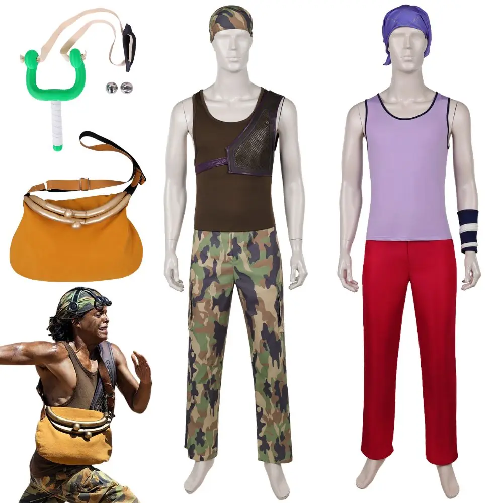 

Anime Usopp Cosplay Costume Top Pants Headband Shoulder Bag For Men Women Roleplay Outfits Halloween Carnival Disguise Clothes