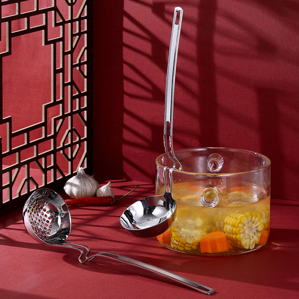 

1Set 304 Stainless Steel Hot Pot Spoon Set Large Capacity Soup Spoon Strainer Wall Mount Kitchen Cooking Serving Utensils