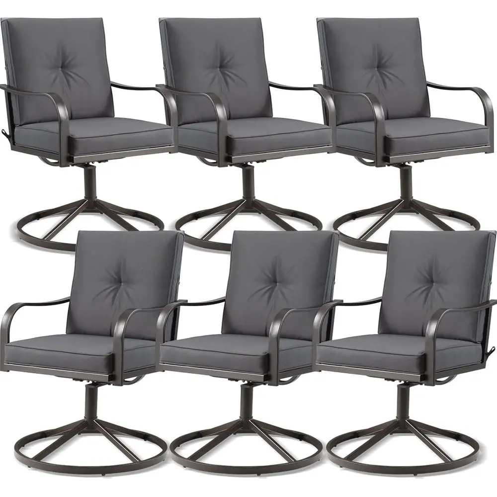 

Outdoor Swivel Patio Dining Chairs Set o 6, Heavy-Duty Rustproo Steel Armchairs,Patio Chairs with Waterproo Cushions & Curved Ar