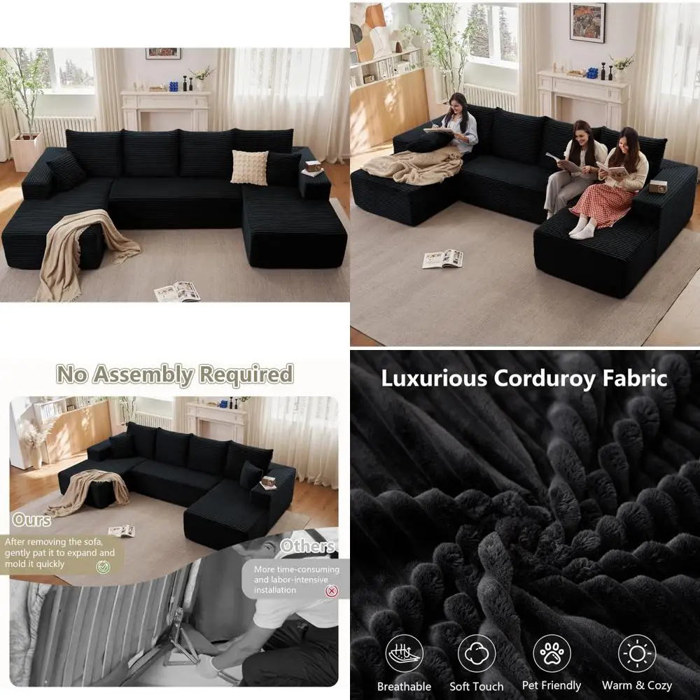 "أريكة كبيرة مستوحاة من السحابة لمساحات المعيشة، وأرائك مثيرة على شكل حرف U، ومقاعد معيارية مرنة، وأريكة سروال قصير من القطيفة