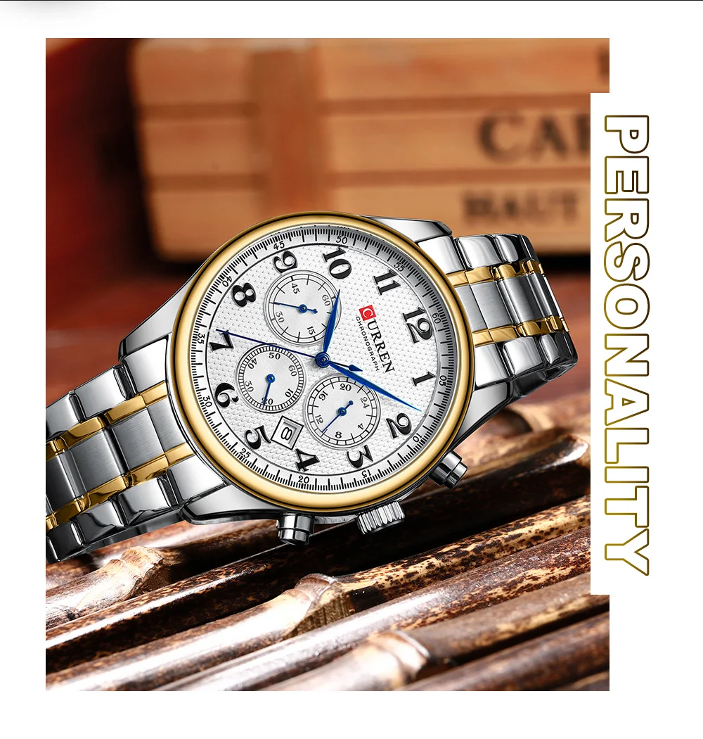 CURREN Modische Sport-Chronograph-Herrenuhr mit Edelstahlarmband, Automatisches Datum, Lässige Quarz-Armbanduhr, Relogio Masculino – Detail 10