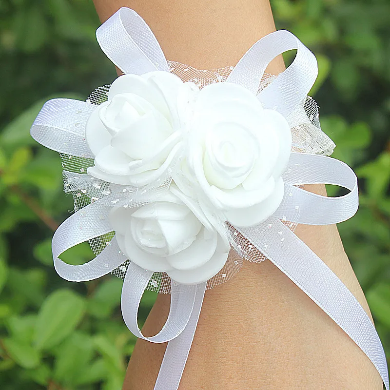 One Piece Dropshipping Multicolor Optional Ribbon Flower Wrap Yarn Bridal Wrist Flower Wedding Wrist Flower