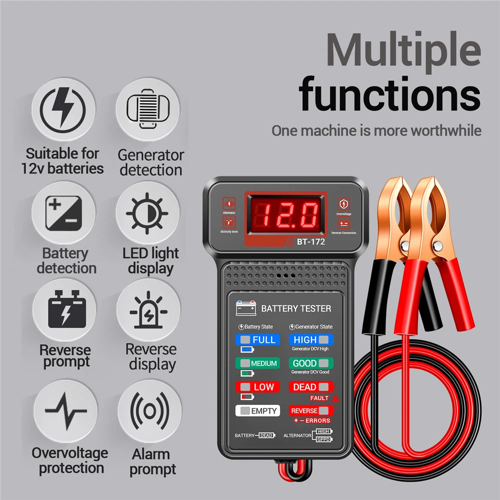 

12V Car Battery Tester Auto Cranking and Charging System Test Scan Tool Digital Battery Analyzer