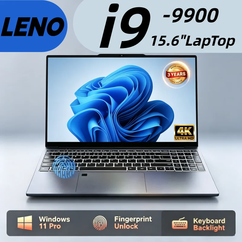 2026 LENO 15.6 Inch 4K HD Notebook Computer Intel i9 9900 Win11 16GB RAM 1TB SSD Ultra Thin Portable Gaming & Business Laptop