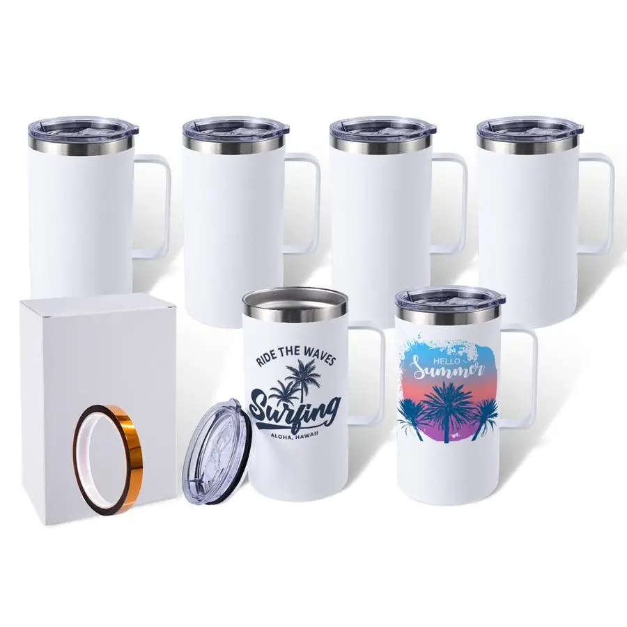 

24oz Sublimation Coffee Mugs with Handle Straight Matte Travel Coffee Cups Insulated Stainless Steel Tumblers with Gift Box, Hea