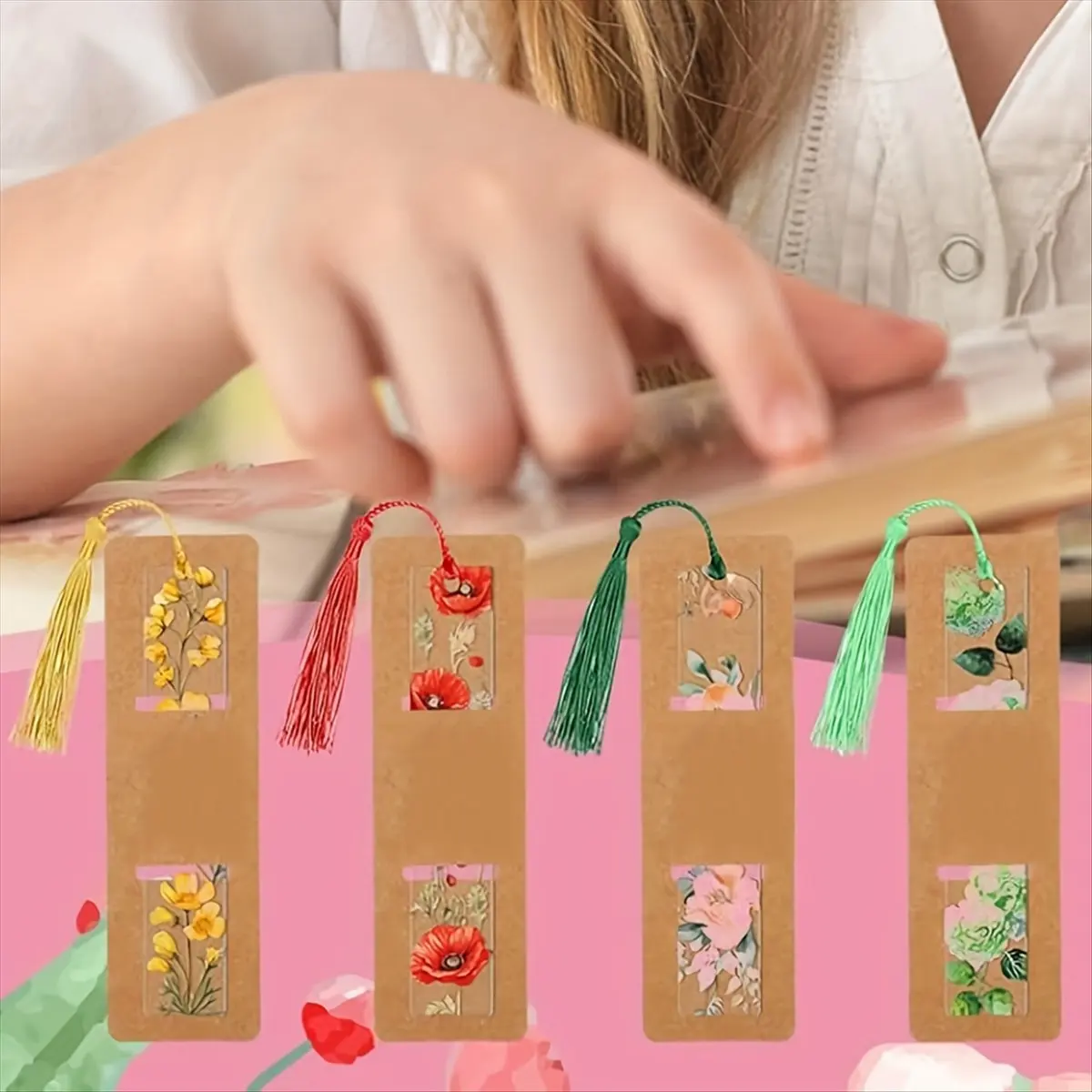 

*A91P Flower Acrylic Book Markers for Women Transparent Acrylic Bookmarks Cute Floral Bookmarks with Colorful Tassels