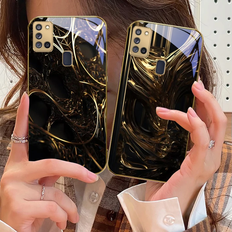 زيادة العواطف لسامسونج A 31 32 A33 A34 35 14 A15 13 16 25 26 50 52 53 54 55 56 70 71 72 73 حافظة هاتف زجاجية ذهبية