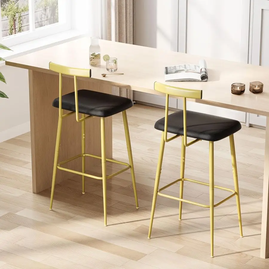 

Набор из 2 высоких барных стульев с подлокотниками и подставкой для ног, барные стулья для стойки, индустриальные барные стулья с обивкой из искусственной кожи