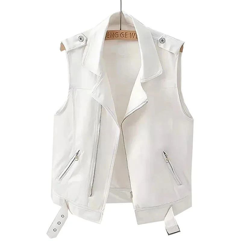 2023 New Women\'s Denim Tank Top Jacket Fashion Spring Summer Zipper White Sleeveless Tank Tops Female Jeans Tank Coat