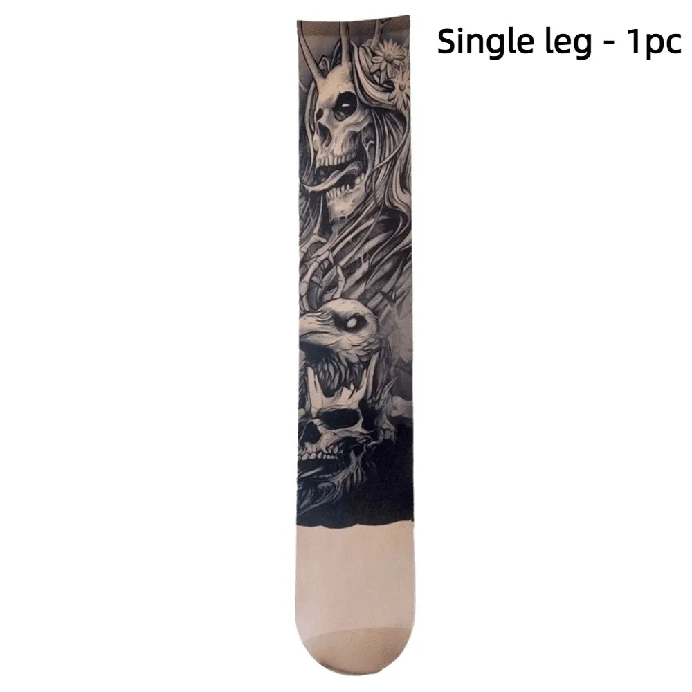 

1 шт., одноногие носки с имитацией татуировки, женские носки до бедра с принтом Terrifyin Perspective, сетчатые индивидуальные однотрубные носки