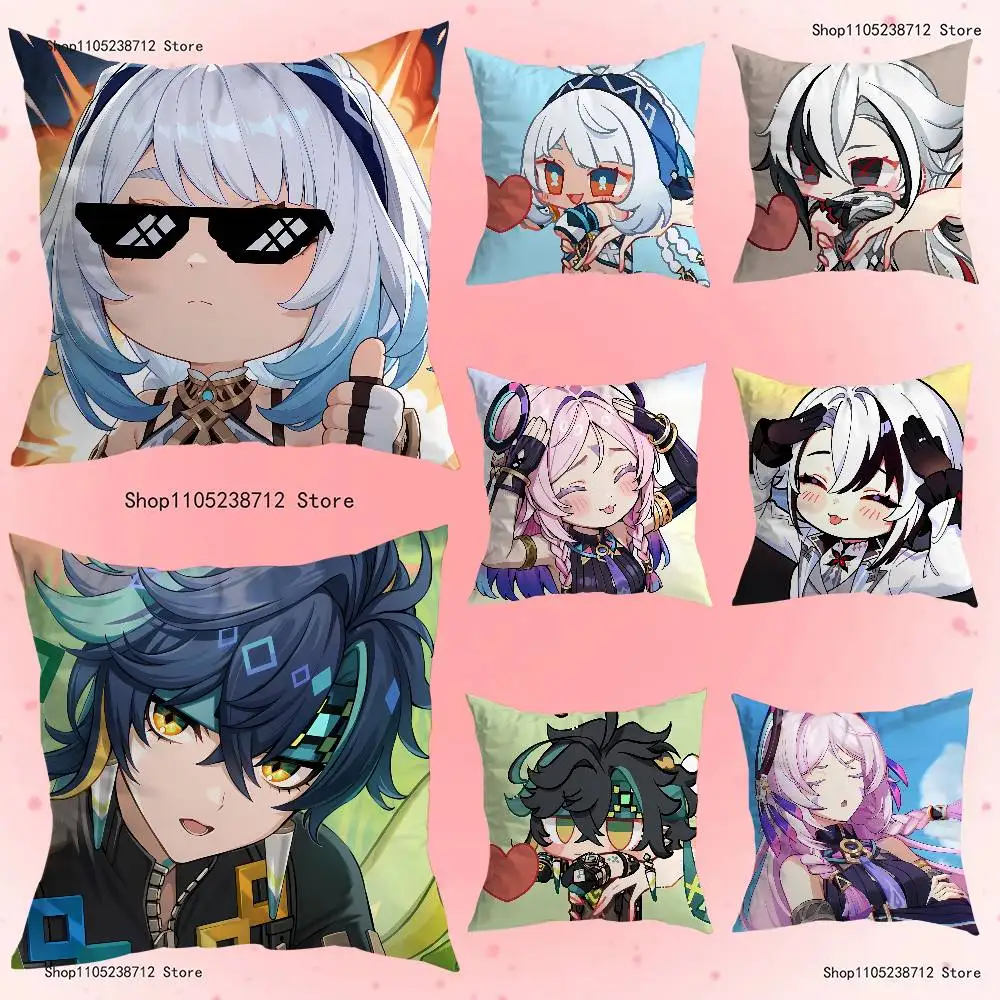 

G-Genshin Impact Characters Pillow Case Plush Pillow Cases Home Decoration Pillow Cover for Sofa Bed Chair Living Room